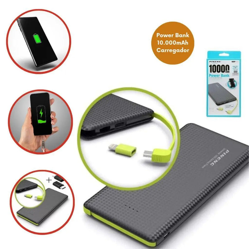 Pineng Power Bank 10.000mAh: Carregue Seu iPhone com Potência e Portabilidade! - mineirosofertas